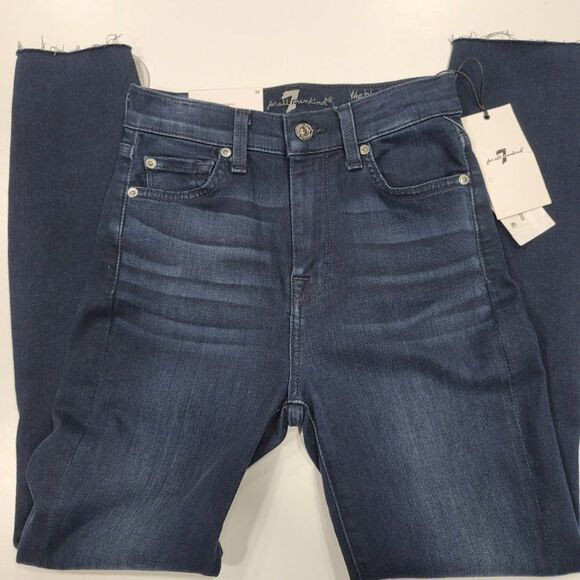 7 for All Mankind High-Waist Ankle Skinny in Deep Waters 3 Sz 24 - Picture 3 of 12
